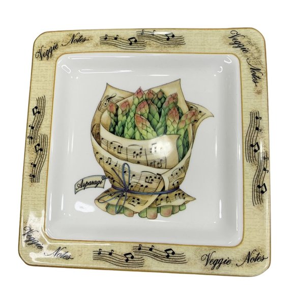 Vintage Lot 4 Veggie Notes 7.5" Square Made Italy Salad Lunch Appetizer Plates - Picture 8 of 11